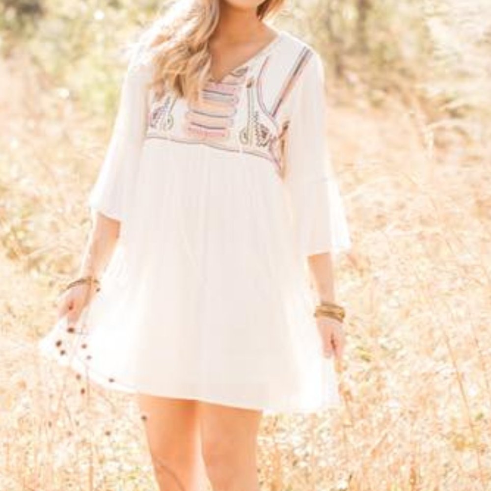 white embroidered dress